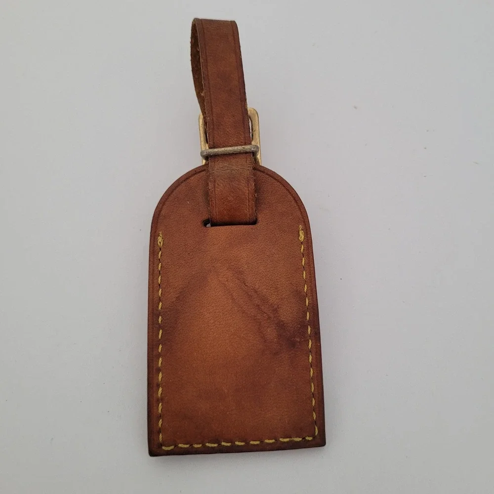 Louis Vuitton Vintage Vachetta Leather Luggage Tag Brown Gold Buckle Made France